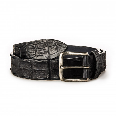 Crocodile Leather Belt in Black