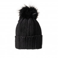 Cashmere & Fur Knit Turn-Up Hat in Black